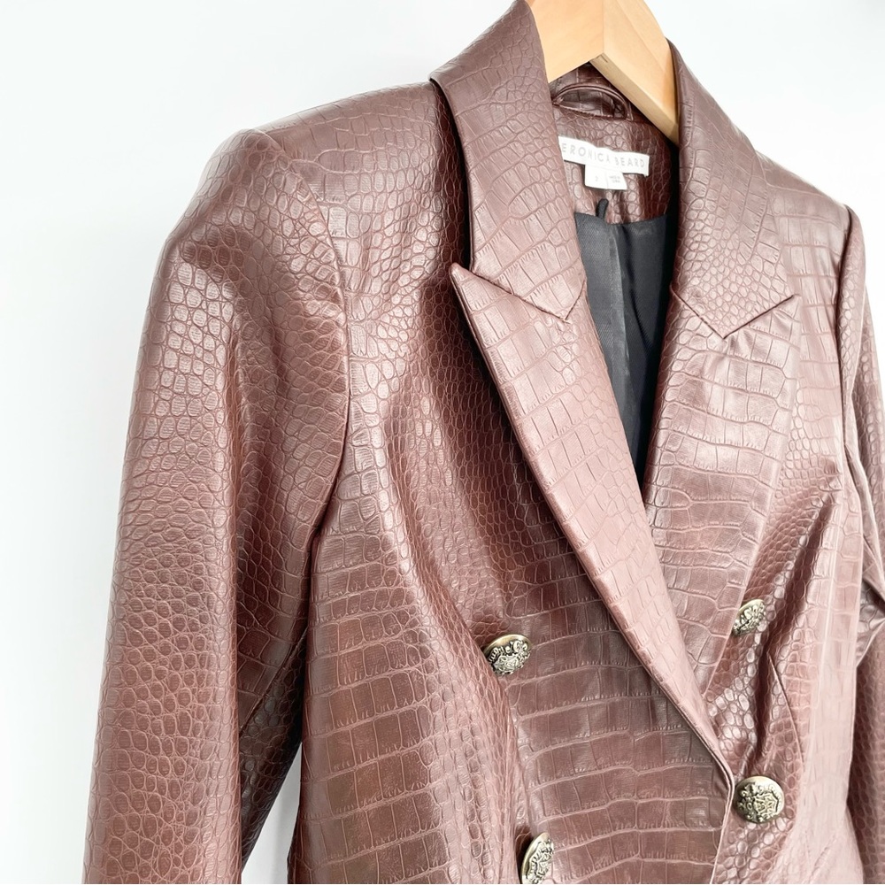 Veronica Beard Cooke Dickey Blazer in Brown Faux Crocodile Vegan Leather Size 2 - Picture 8 of 16